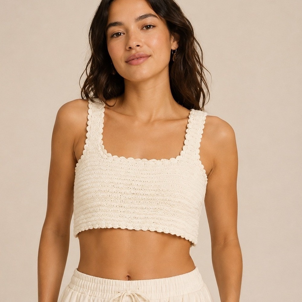 Rip Curl Womens Crochet Crop Top Size S Cream Boho Festival Cotton Tank Cottage